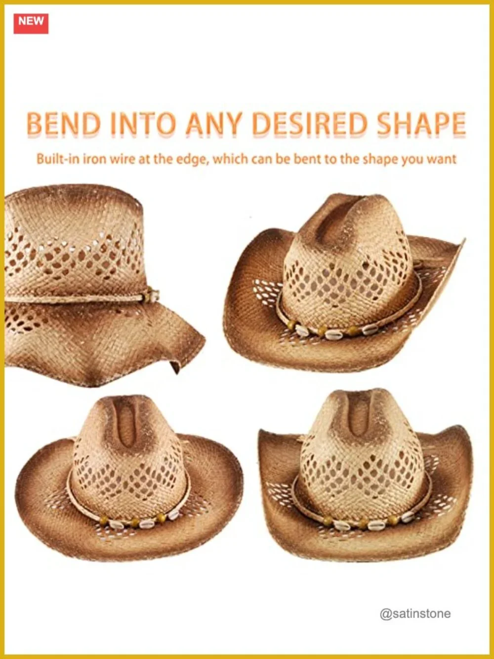 Classic Straw Cowboy Hat with Shapeable Brim - Raffia